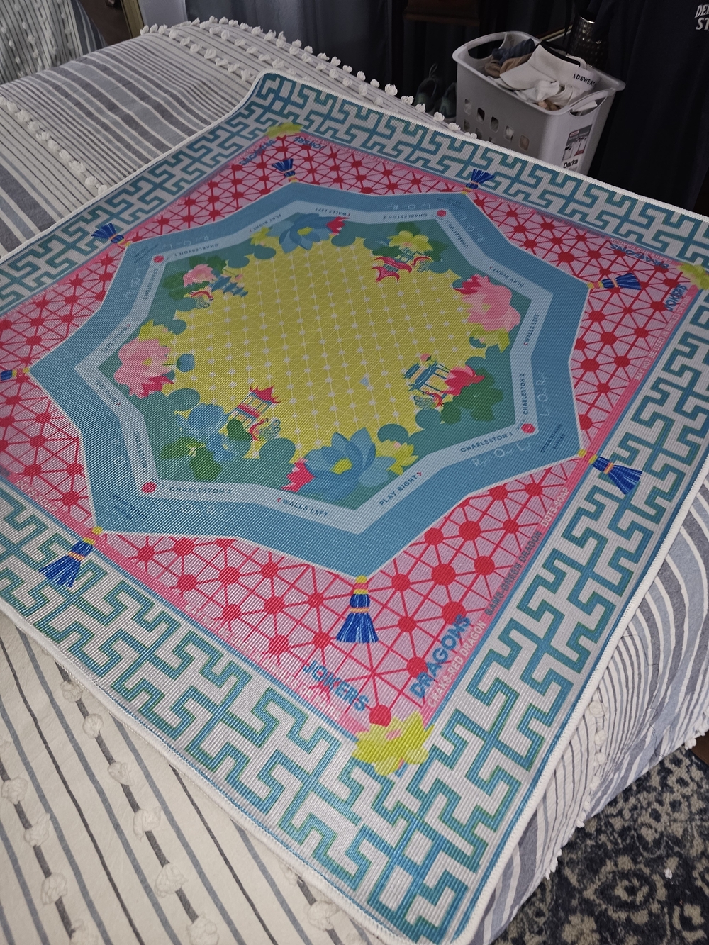 Beautiful Extra Large Mahjong Mat With Game Instructions Printed On Mat